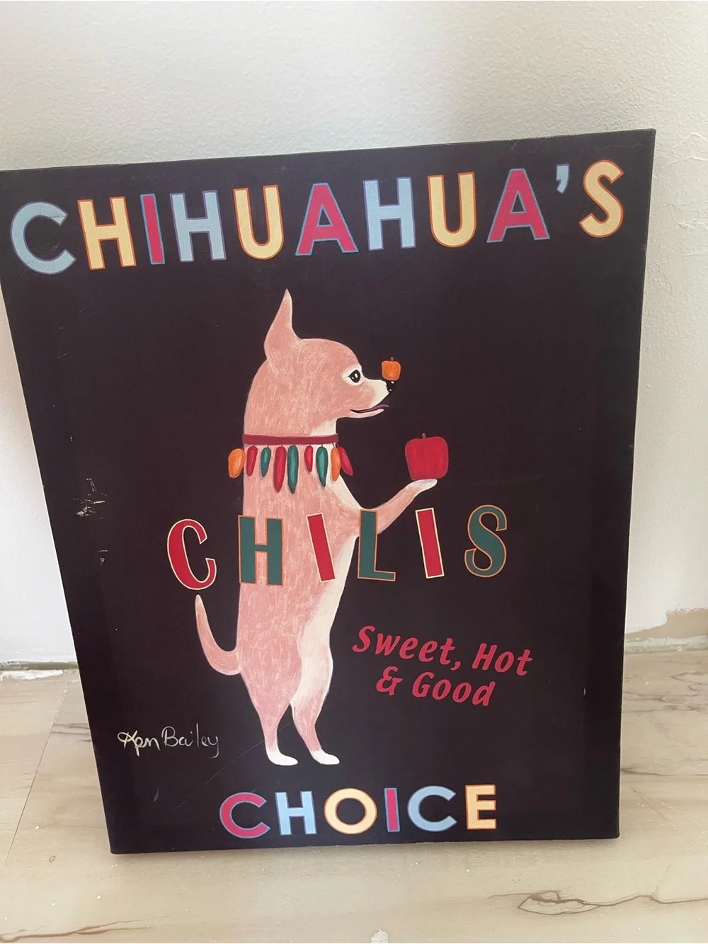 Chili Dog Wall Art - Pink Dog on Black